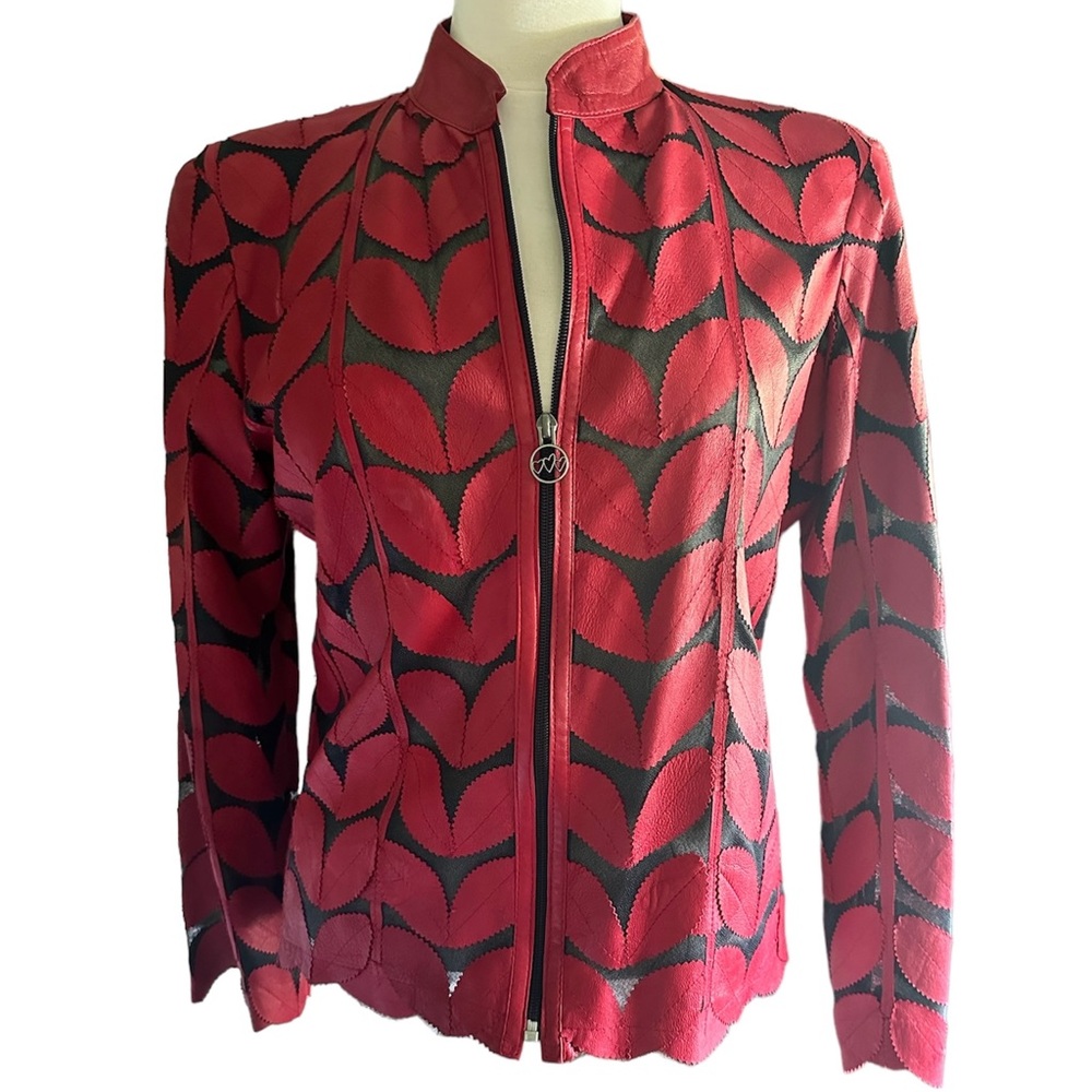 Leather Red with black mesh Plus Size Leaf Jacket Size XXL- Light Weight